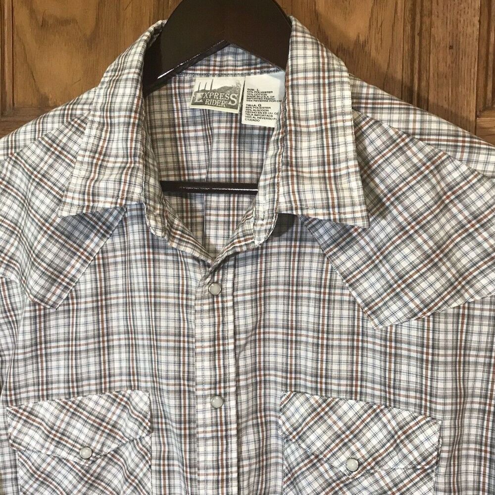Express Rider Western Shirt Men's Large Pearl Snap Cowboy Cut Short Sleeve USA